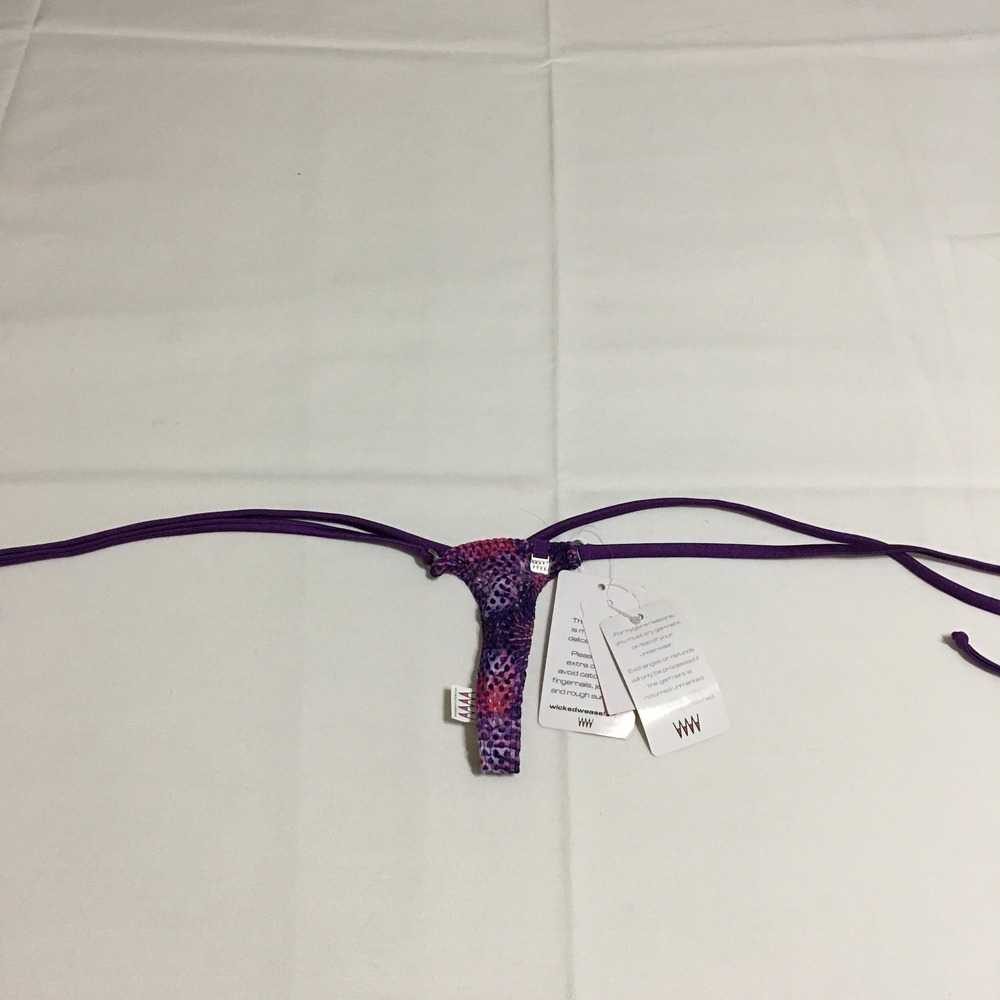 Wicked Weasel 480 Micro Bikini Bottom Small Purple Multi String Back NWT